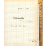 Cahier de textes de mathématiques et de sciences, musique et dessin. Classe de 2M'. École Normale d'Instituteurs de Chartres. 1964-1965. 
