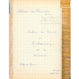 Cahier de textes de mathématiques et de sciences. Classe de première. École Normale d'Instituteurs de Chartres. 1964-1965. 