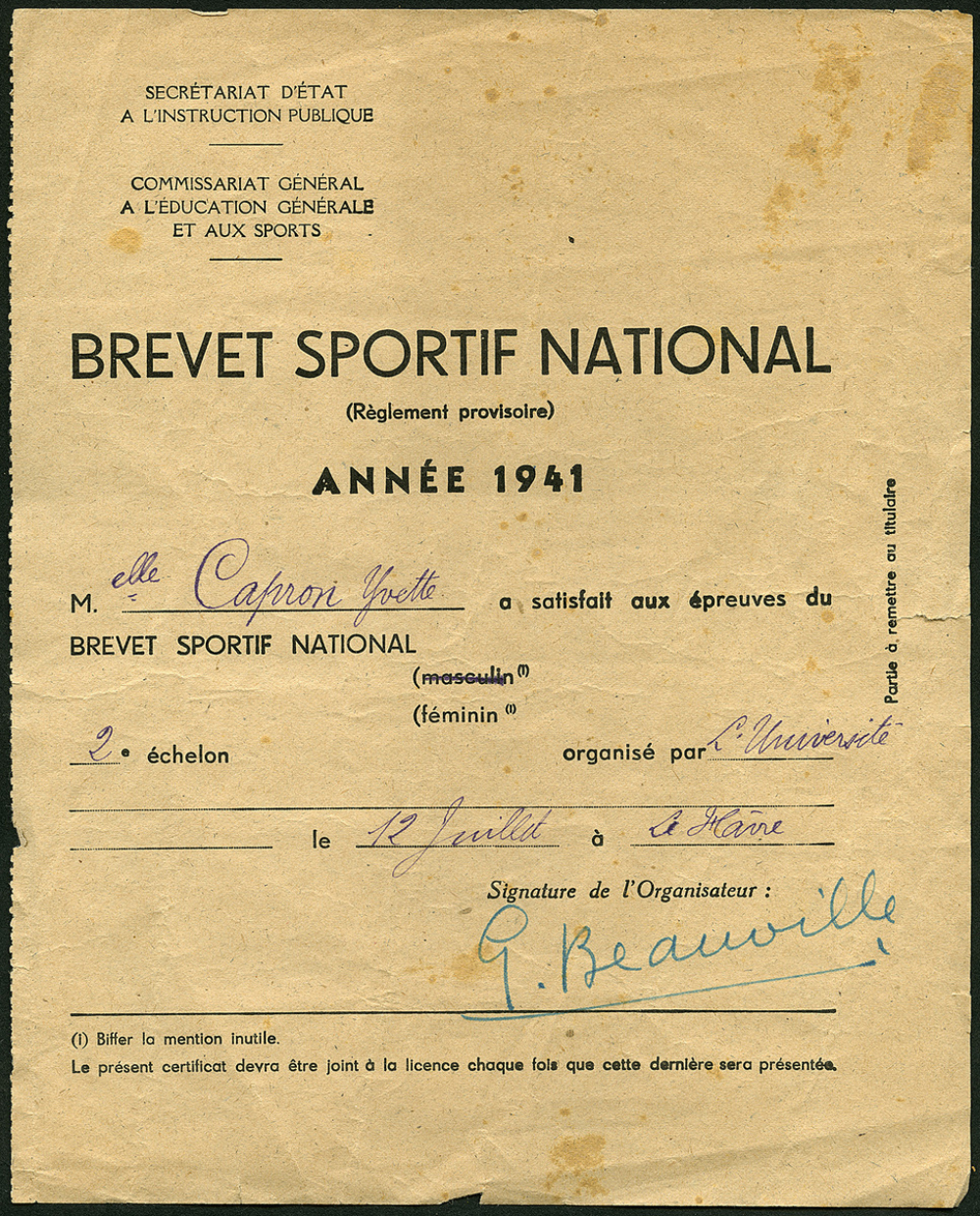 Brevet sportif national.