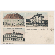 Gruss aus Sierenz - Eisenhandlung und Spezereigeschäft Soeurs Lehmann - Pfarrhaus - Amtsgericht, Schule und Gemeindehaus.