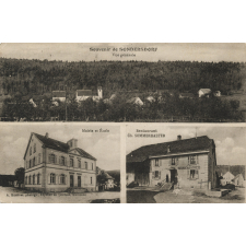 Souvenir de Sondersdorf - Vue générale - Mairie et Ecole - Restaurant Ch. Sommerhalter.