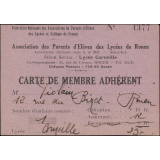 Association des parents d'élèves des lycées de Rouen. Carte de membre adhérent. 