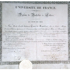 Université de France - Diplôme de Bachelier ès Lettres. Au nom du Roi.