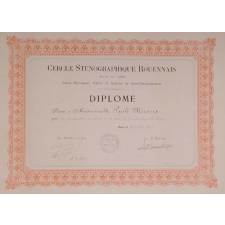 Diplôme. Cercle Sténographique Rouennais - Fondé en 1889. Cours Municipaux Publics et Gratuits de Sténo-Dactylographie. 