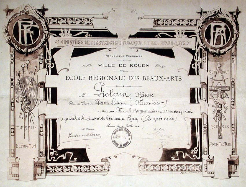 Ex-praemio . Ministère de l'Instruction Publique et des Beaux-Arts - République Française. Ville de Rouen. Ecole Régionale des Beaux-Arts.