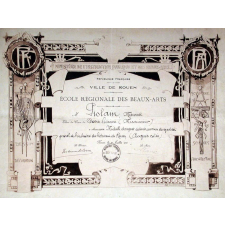 Ex-praemio . Ministère de l'Instruction Publique et des Beaux-Arts - République Française. Ville de Rouen. Ecole Régionale des Beaux-Arts.
