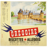 Buvard publicitaire. Biscottes allégées Grégoire. Château de Plessis-Bourré.