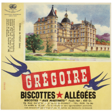 Buvard publicitaire. Biscottes allégées Grégoire. Château de Vizille (Isère).
