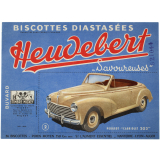 Buvard publicitaire. Heudebert. Peugeot Cabriolet 203. Timbre Mickey.