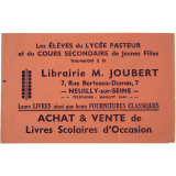 Buvard publicitaire. Librairie M. Joubert, Neuilly-sur-Seine.