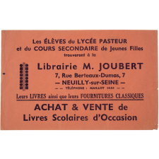 Buvard publicitaire. Librairie M. Joubert, Neuilly-sur-Seine.