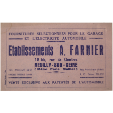 Buvard publicitaire. Etablissements A. Farnier.