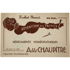 Buvard publicitaire. Médicaments homéopathiques Abbé Chaupitre.
