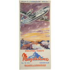 Buvard publicitaire. Biscottes Magdeleine. Avion gros porteur en vol. 