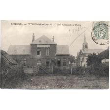 Chuignes, par Estrées-Déniécourt - Ecole Communale et Mairie.