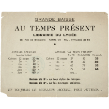 Buvard publicitaire. Au temps Présent, Paris VII.
