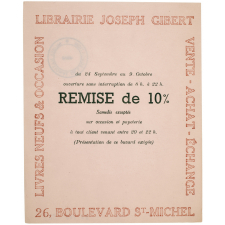 Buvard publicitaire. Librairie Joseph Gibert. Remise de 10%.