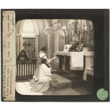 Positifs sur verre édités par la Bonne Presse. La Sainte Messe. Le prêtre récite les prières après la messe.