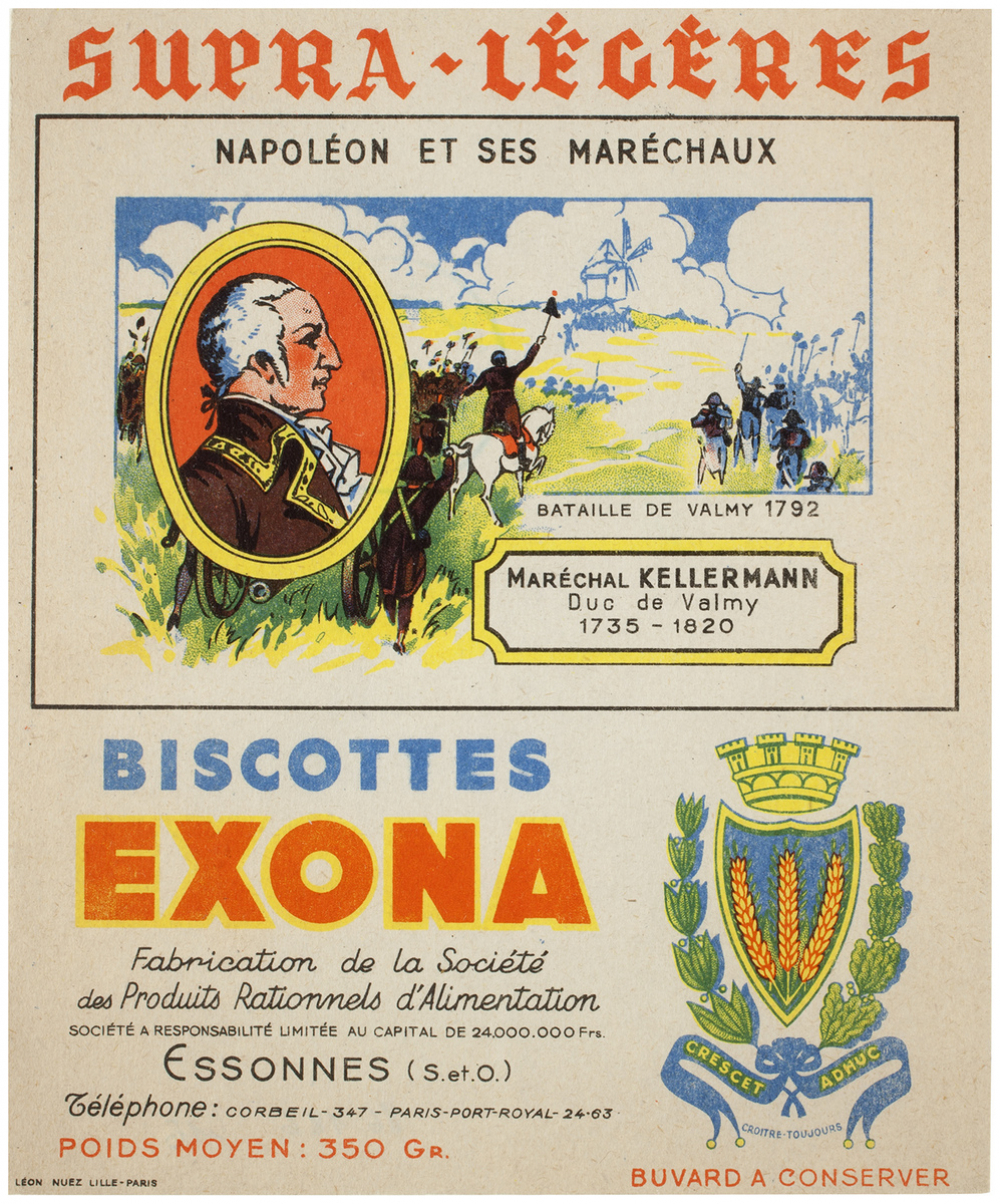 Buvard publicitaire. Biscottes Exona. Maréchal Kellermann. Bataille de Valmy.