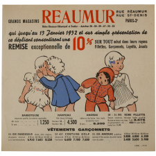 Buvard publicitaire. Grands magasins Reaumur. 