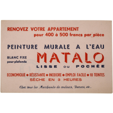 Buvard publicitaire. Peinture murale à l'eau Matalo.