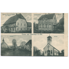 Gruss aus Obersept O.-Els. - Restauration Zur Krone, Leo Meyer - Gemeindehaus u. Schule - Strasse - Kirche.
