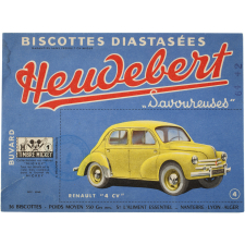 Buvard publicitaire. Heudebert. Renault 4 CV. Timbre Mickey.