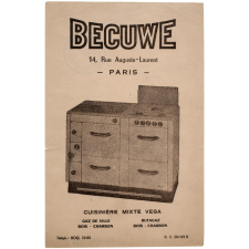Buvard publicitaire. Becuwe. Cuisinière mixte Vega.