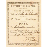 Ex-praemio . Distribution des prix. Ville de La Rochelle. Ecole de filles de Clavette.