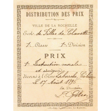 Ex-praemio . Distribution des prix. Ville de La Rochelle. Ecole de filles de Clavette.