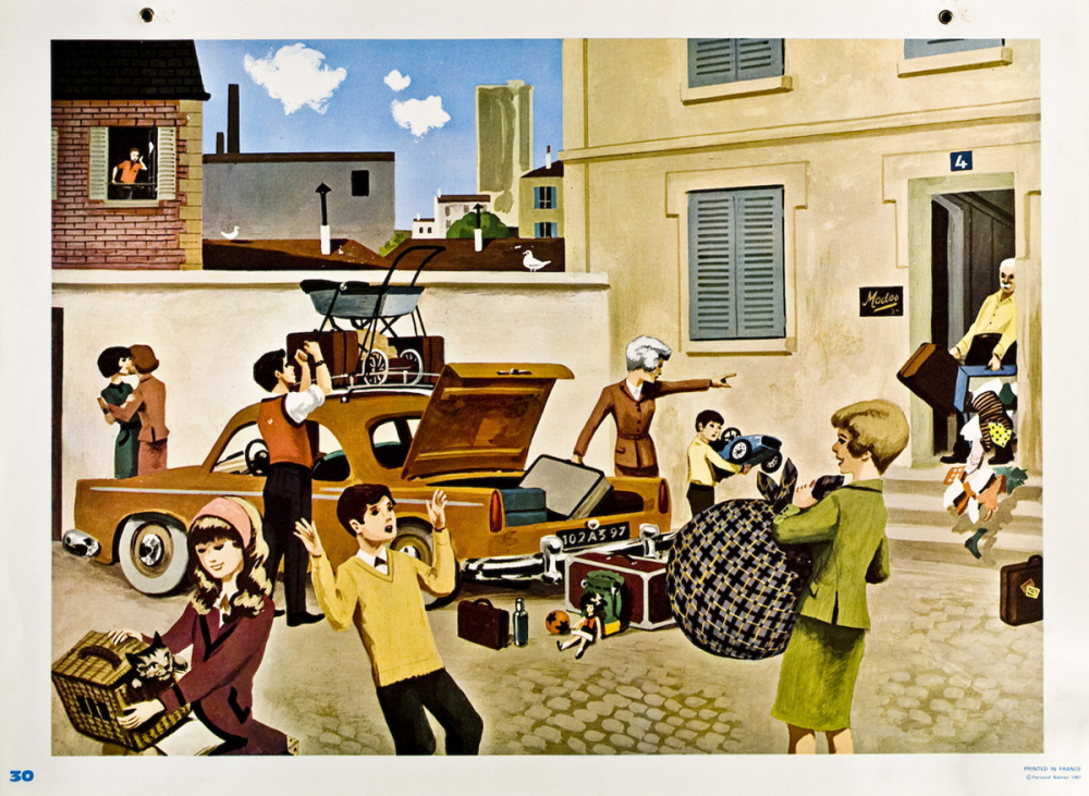 Tableau mural. Écrire et parler CE1. Le départ en vacances. 