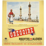 Buvard publicitaire. Biscottes allégées Grégoire. Bordeaux (Gironde).