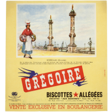 Buvard publicitaire. Biscottes allégées Grégoire. Bordeaux (Gironde).