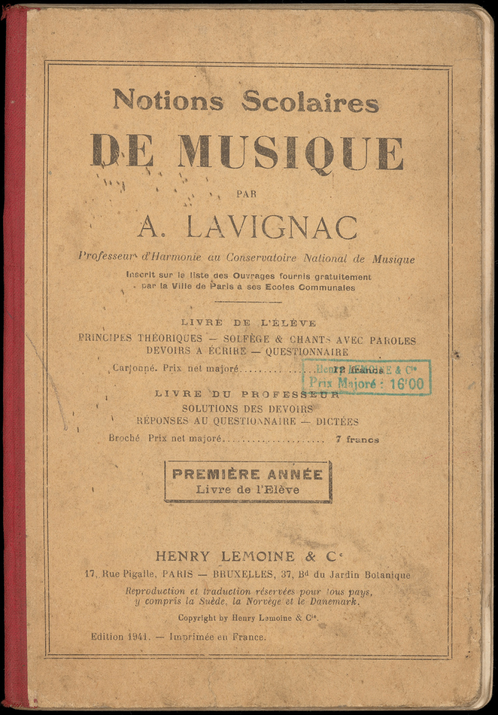 Notions scolaires de musique. Première année. Livre de l'élève.