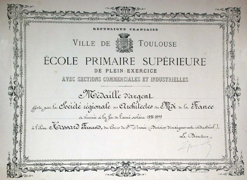 République Française - Ville de Toulouse. Ecole Primaire Supérieure de plein exercice avec sections commerciales et industrielles. Médaille d'Argent.