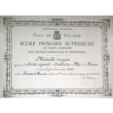 République Française - Ville de Toulouse. Ecole Primaire Supérieure de plein exercice avec sections commerciales et industrielles. Médaille d'Argent.