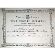 République Française - Ville de Toulouse. Ecole Primaire Supérieure de plein exercice avec sections commerciales et industrielles. Médaille d'Argent.