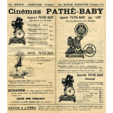 Cinémas PATHE-BABY. Louer beaucoup de films avec un budget restreint, c'est le gros avantage des possesseurs de Pathé-Baby. Phonographes La Voix de l'Univers. Un Appareil de T.S.F. Moderne à un prix avantageux..! Disques CRISTAL de 25c/m double face. Bulletin de commande.