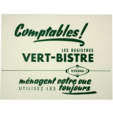 Buvard publicitaire. Registres vert-bistre Eterna.