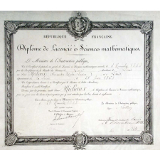 Diplôme de Licencié ès Sciences mathématique.