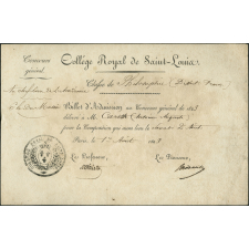 Billet d'admission au Concours général de 1823 : Collège Royal de Saint-Louis