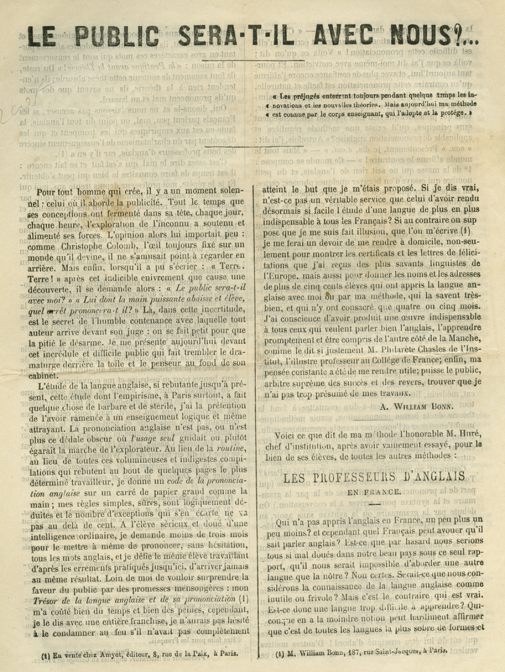 Présentation de la méthode d'apprentissage de l'anglais développée par William Bonn