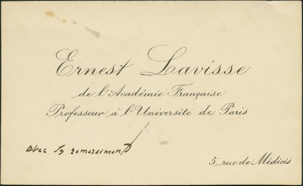 Carte de visite signée par Ernest Lavisse
