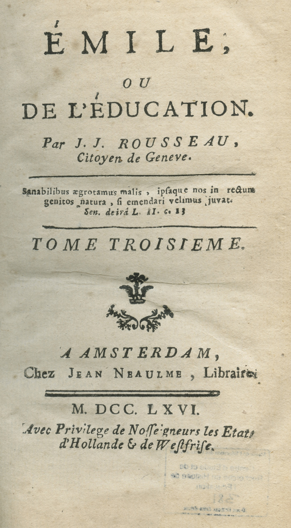 Emile ou de l'Education. Tome troisième