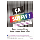 Ca suffit ! Je m'engage contre les violences homophobes et transphobes.
Dans mon collège, tous égaux, tous alliés.