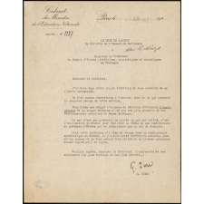 Lettre du Cabinet du Ministre de l'Education Nationale au Centre d'études littéraires, touristiques et artistiques de Bretagne