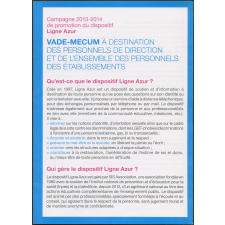 Campagne 2013-2014 de promotion du dispositif Ligne Azur : vade-mecum des personnels de direction et de l'ensemble des personnels des établissements