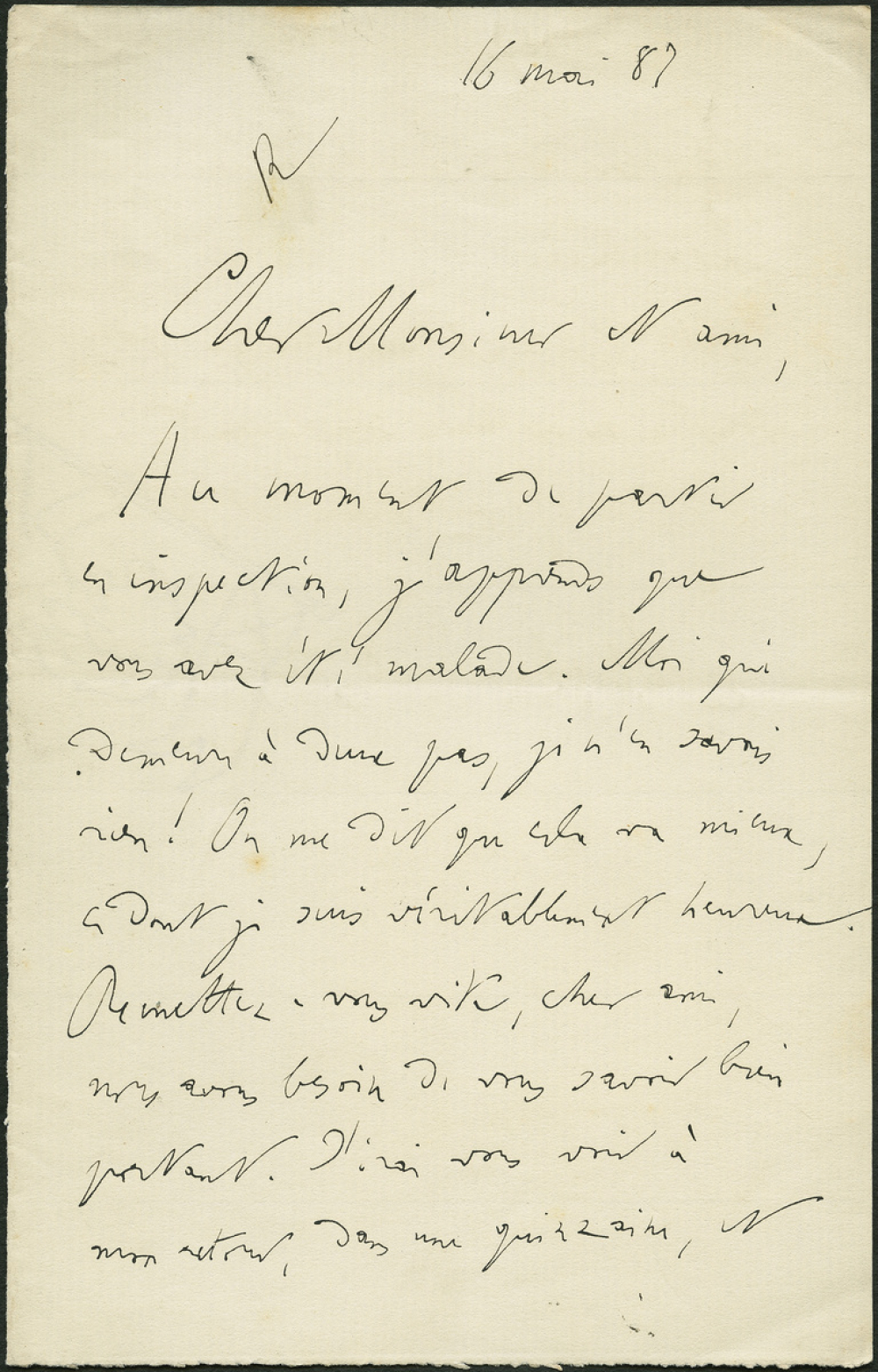 Lettre de Michel Bréal, directeur à l'Ecole des Hautes Etudes, à Armand du Mesnil, conseiller d'Etat, le 16 mai 1887