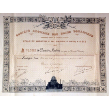 Société Anonyme des Bains Douaisiens, Etablissement jouissant de Concessions municipales - Ecole de Natation à Eau chaude d'Hiver et d'Eté. Diplôme de Première Mention.