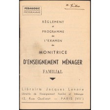 Règlement et programme de l'examen de monitrice d'enseignement ménager scolaire